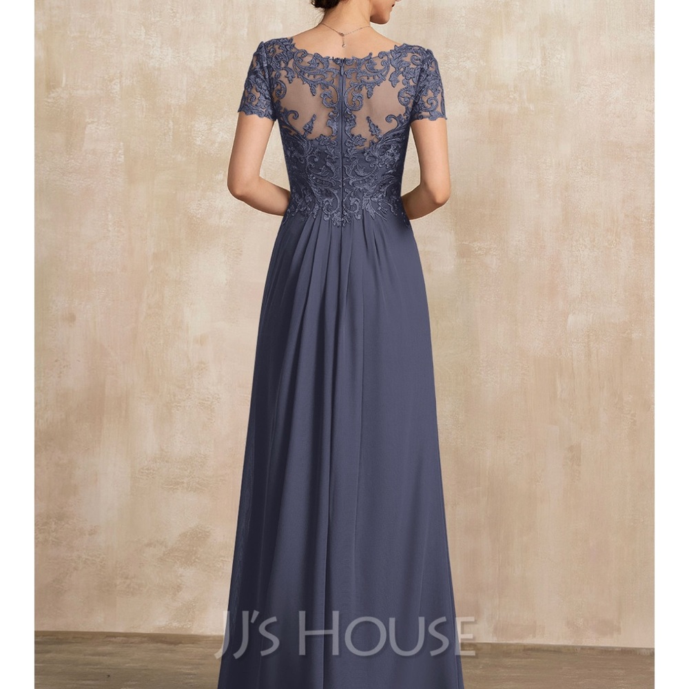 Petite A-Line V-neck Floor-Length Chiffon Lace Dress